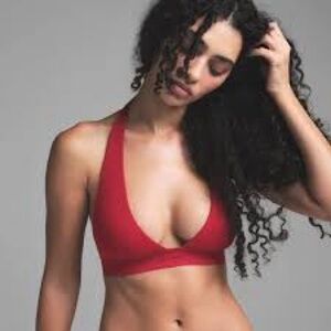 NWT SKIMS Red Halter Bralette (ribbed cotton)